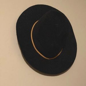 Black hat with brown leather band